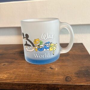 Vintage Walt Disney World Coffee Mug Cup Frosted Glass white lettering